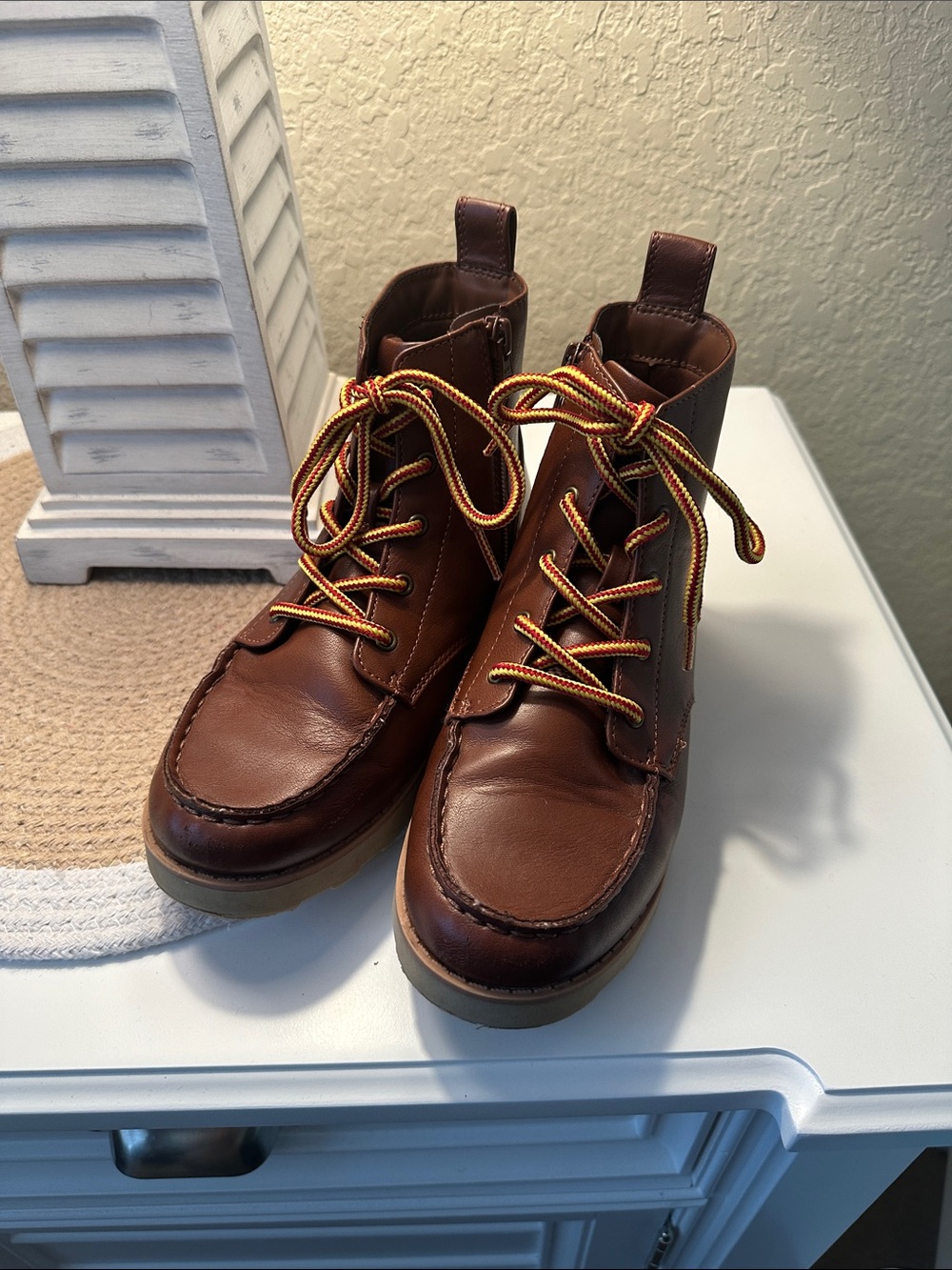 Cat & Jack Brown Kids Chukka Boots with Yellow/Red Laces
